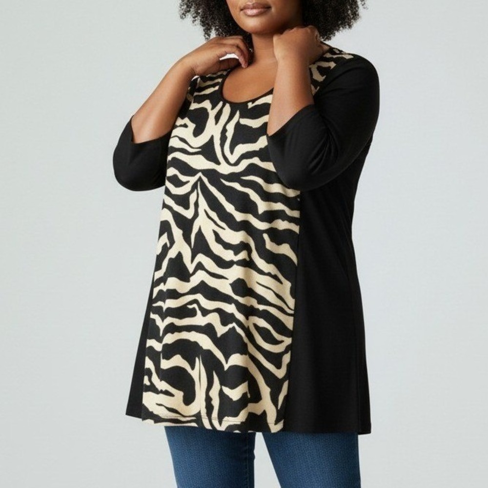 Yoek Black Label Tunic XXL Black Cream Animal Print‎ Stretchy